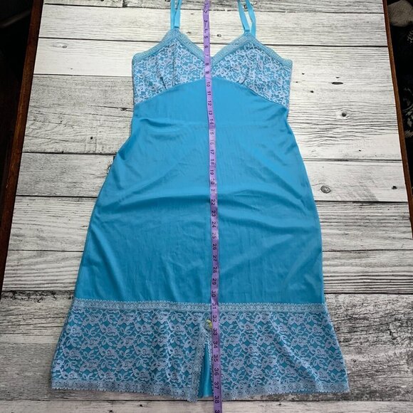 Vintage Slip Dress Medium Blue Satin Lace Babydoll Lingerie Nightgown - Picture 16 of 16